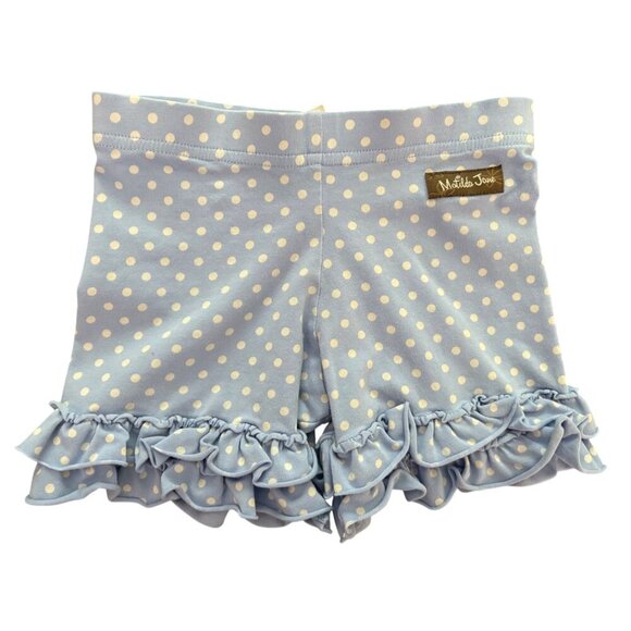 Matilda Jane Light Blue Polka Dot Tall Tales Ruffled Shorties Shorts Size 4 - Picture 1 of 5